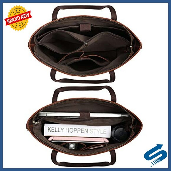 Large Genuine Leather Tote with Laptop Compartment & Adjustable Strap - Picture 5 of 8